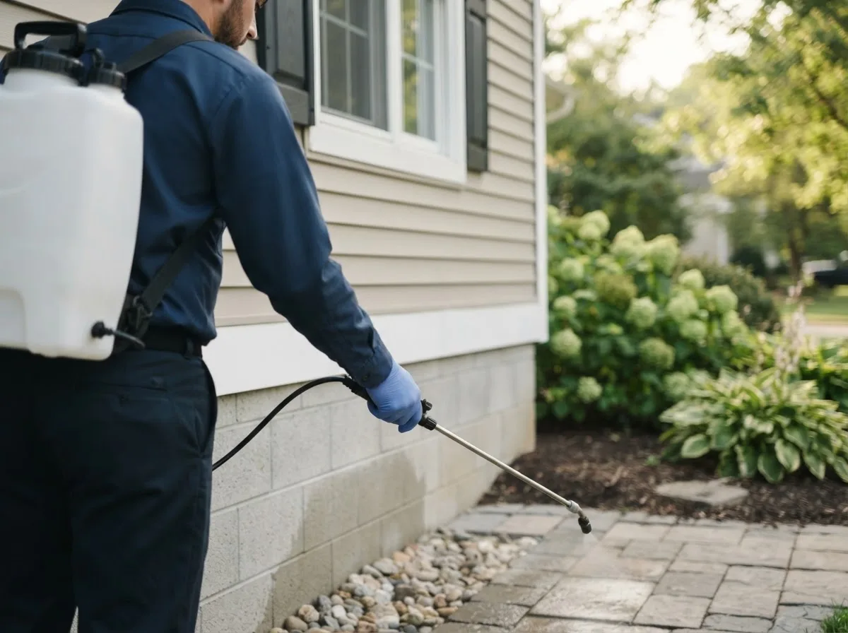 Pest control technician inspecting a home in Mayer, MN